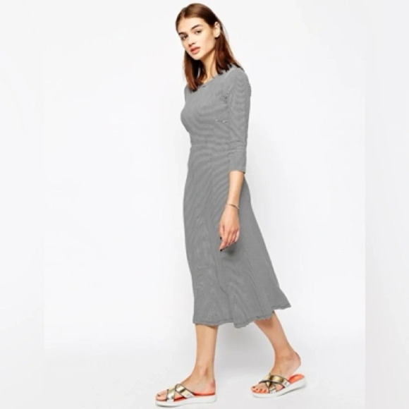 Whistles Dress Women’s 2 Emma 3/4 Sleeve Black White Stripe Jersey Knit Midi - Picture 1 of 9